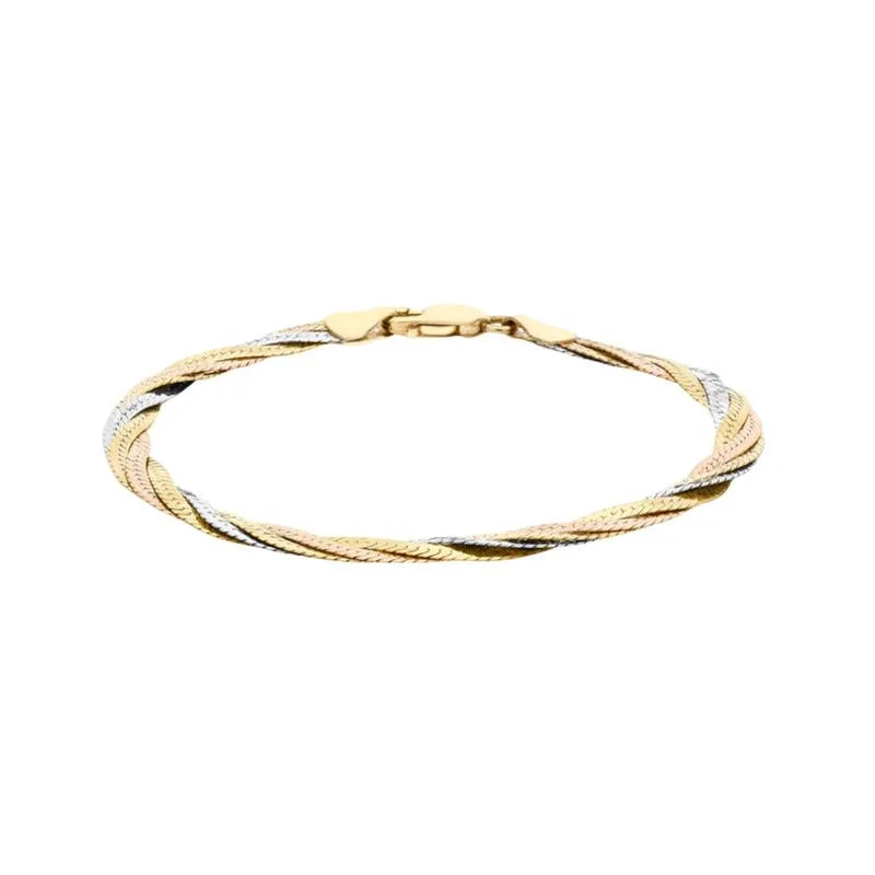 9K 3-Colour Gold 4-Plait Diamond Cut Herringbone Bracelet /7