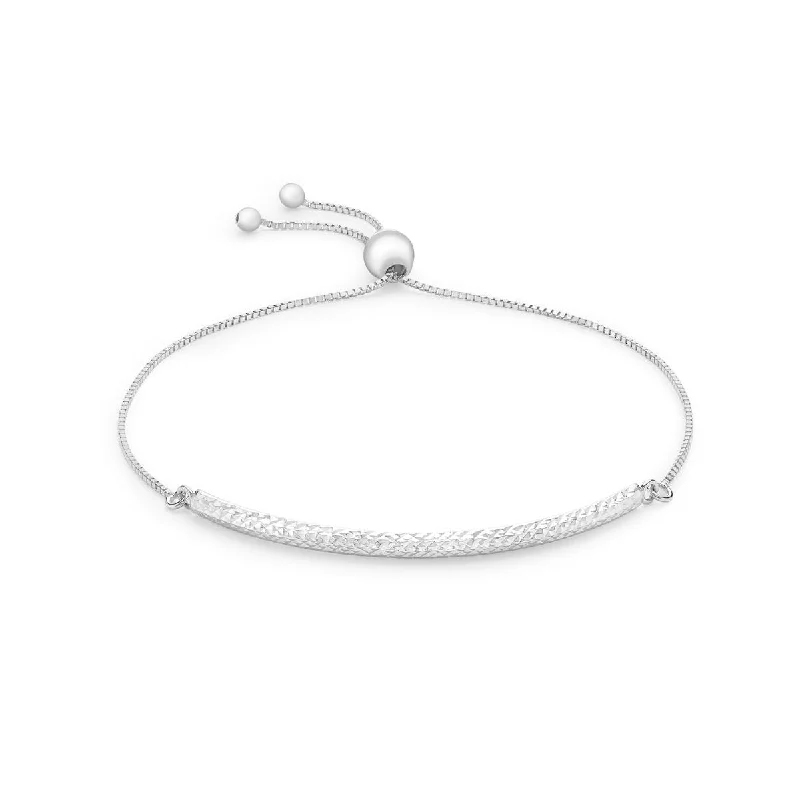 9K White Gold Adjustable Faceted Bar Bracelet