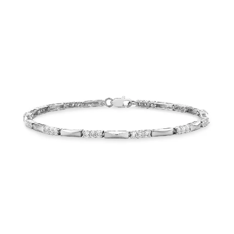 9K White Gold CZ & Bar-Link Bracelet /7.5