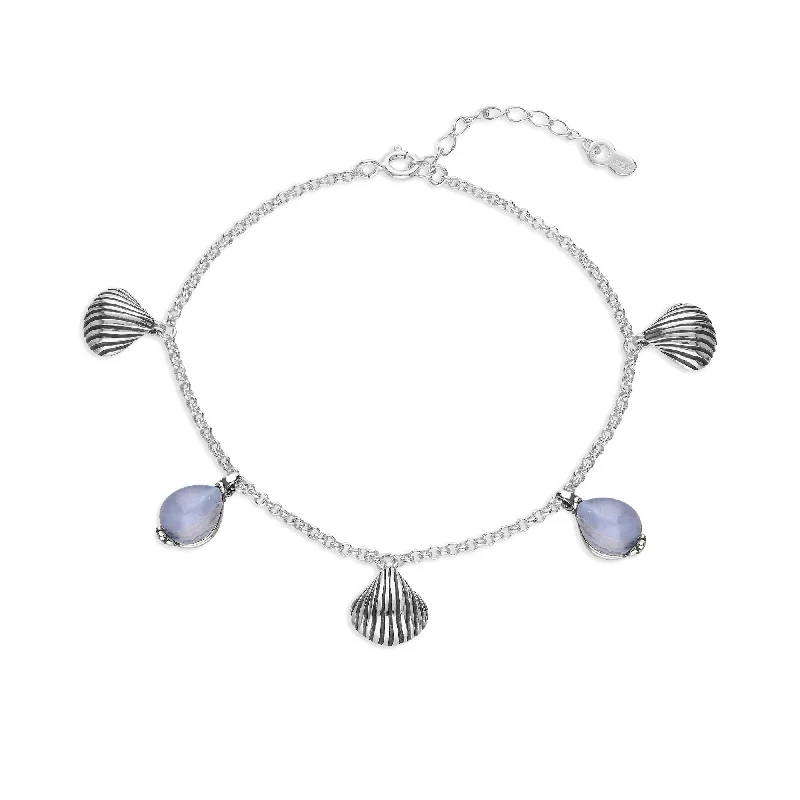 Sterling Silver Blue Lace Agate Shell & Pear Drop Bracelet