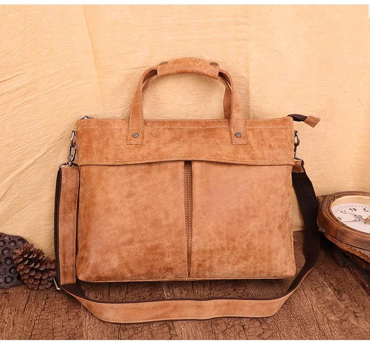 Vintage Fashion Leather Mens 13inch Briefcase Laptop Shoulder Bag Business Bag Handbag For Men