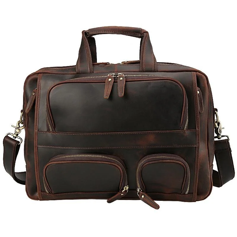 Vintage Leather Men's Briefcase 15‘’ Laptop Briefcase Professional Bag For Men