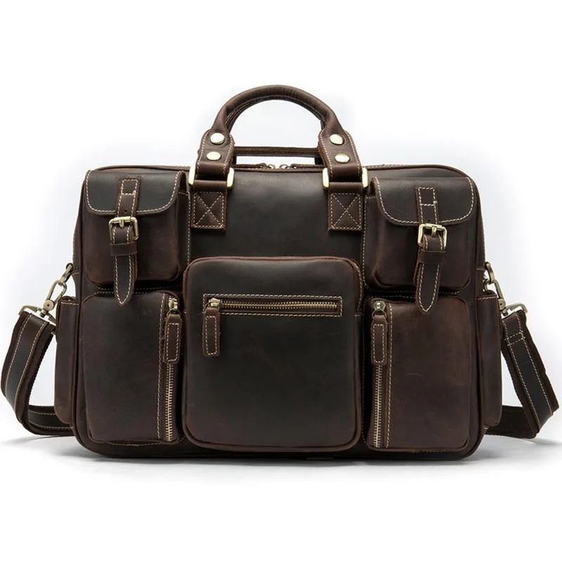 Vintage Leather Men's Travel Bag Business Handbag Laptop 14inch Briefcase For Men