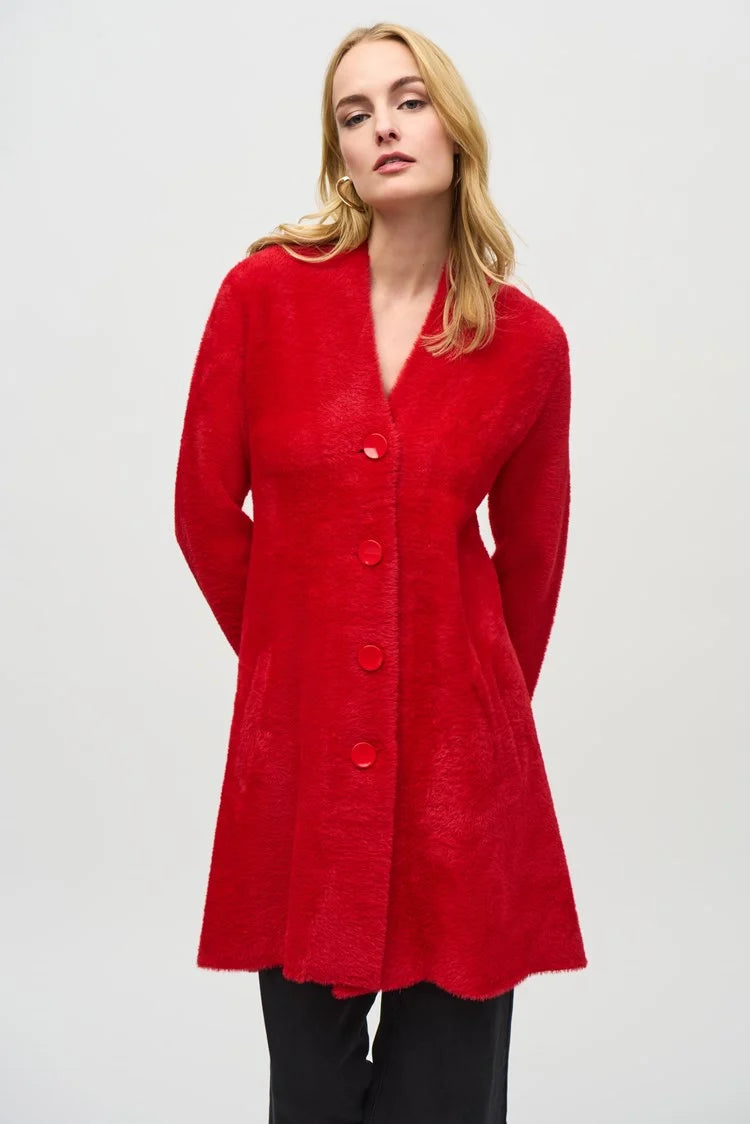 Joseph Ribkoff Lipstick Red Feather Yarn Coat