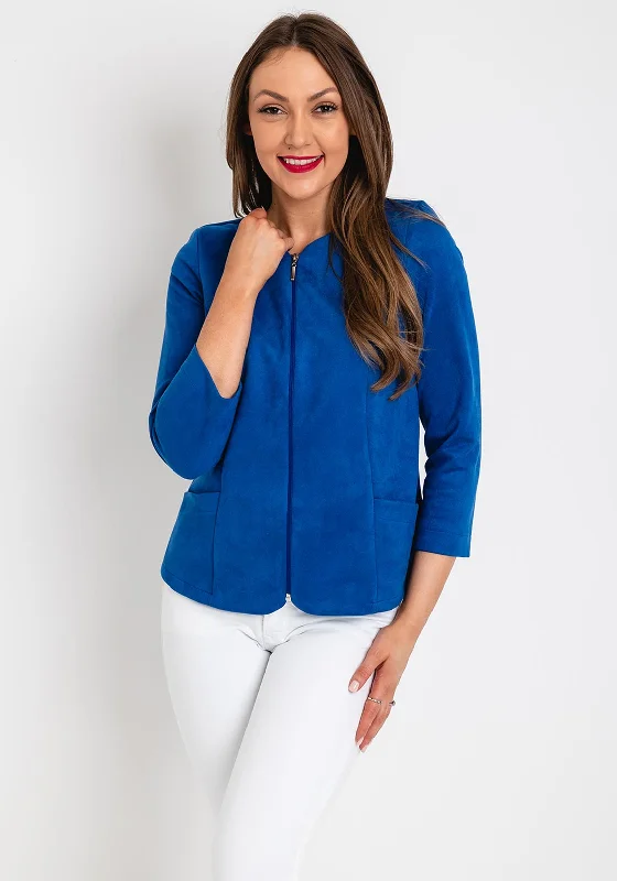 Leon Collection Faux Suede Zip Front Short Jacket, Blue