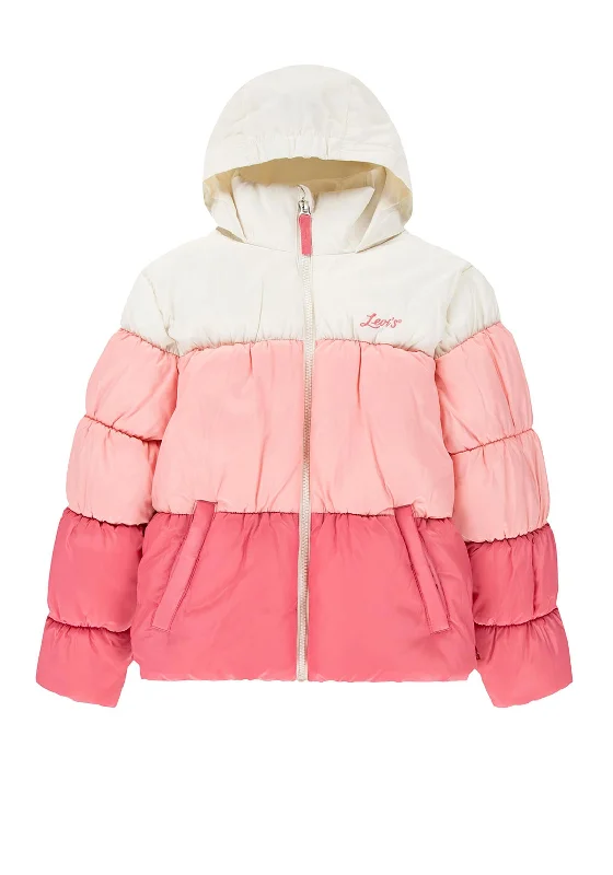 Levis Girls Hooded Colour Block Puffer Coat, Rapture Rose